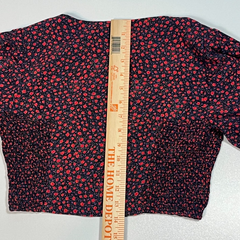 Zara Floral Poplin Crop Top Size S Smocked Puff Sleeve Sweetheart Boho Blouse - Picture 5 of 7